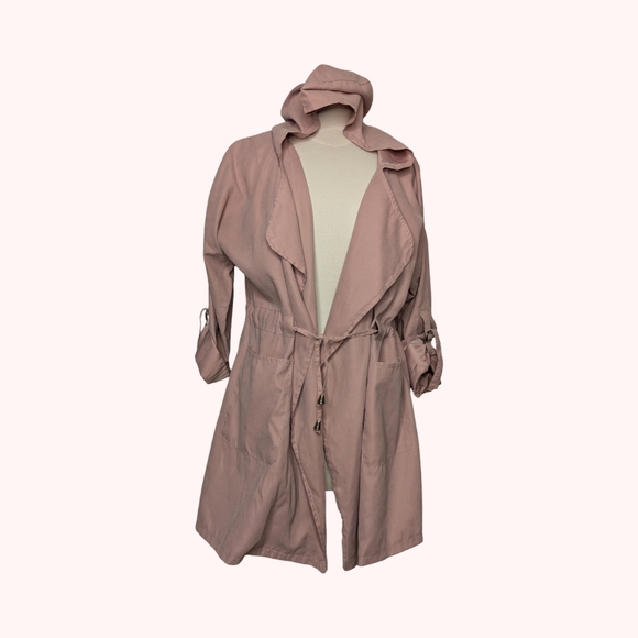 Cupshe Lightweight Hooded Trench With Waterfall Front Dusty Pink Size Large - Picture 9 of 9